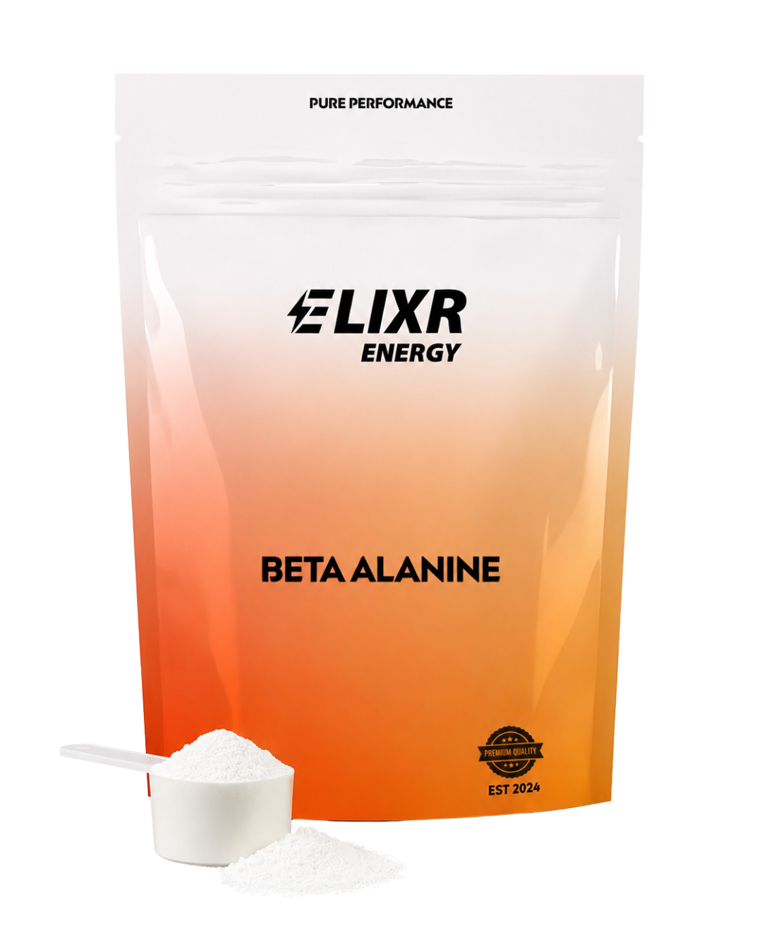 Elixr Energy Beta Alanine powder with a scoop