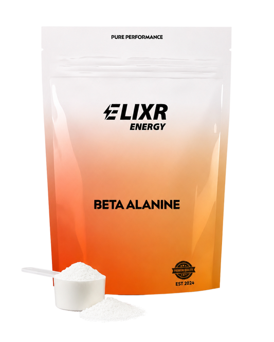 Elixr Energy Beta Alanine powder with a scoop