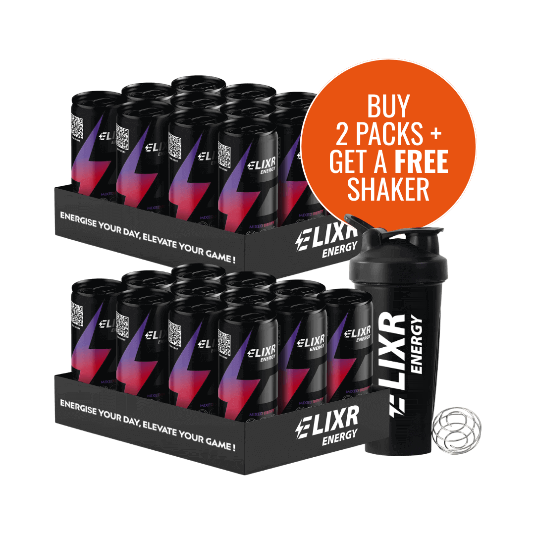 A promotional image of Elixr preworkout drink bundle