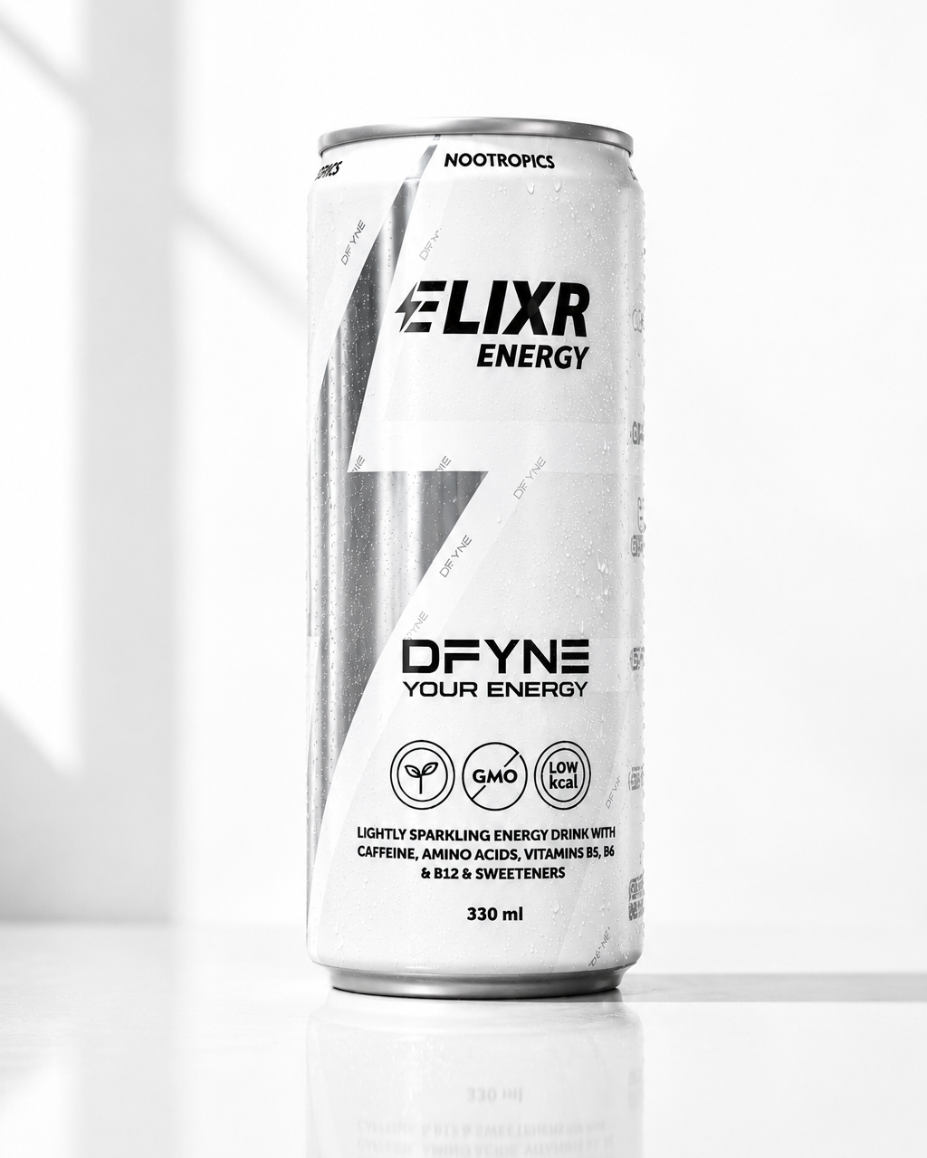 Elixr Energy drink can on a white background