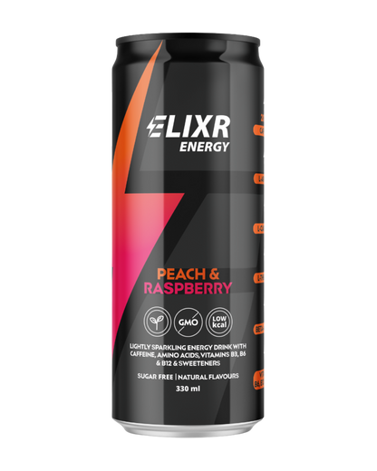 ELIXR PEACH & RASPBERRY ENERGY DRINK (12 PACK)