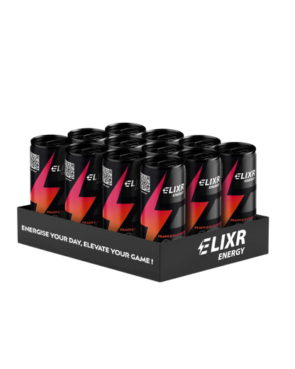 ELIXR PEACH & RASPBERRY ENERGY DRINK (12 PACK)