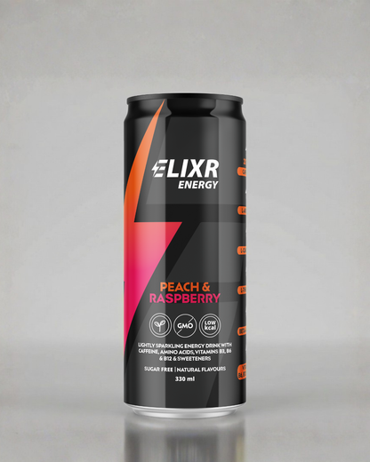 ELIXR PEACH & RASPBERRY ENERGY DRINK (12 PACK)