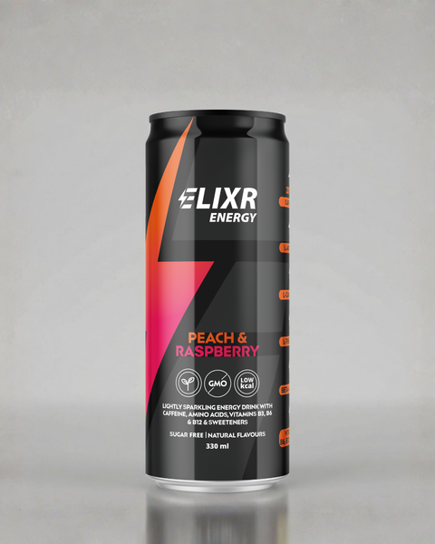 Peach and Raspberry Natural Energy Drink Can | Elixr Energy